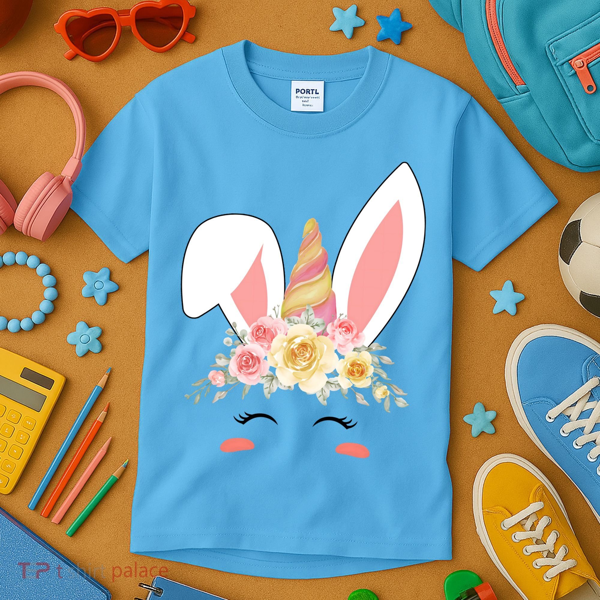 Unicorn Easter Floral Bunny Kids T-Shirt