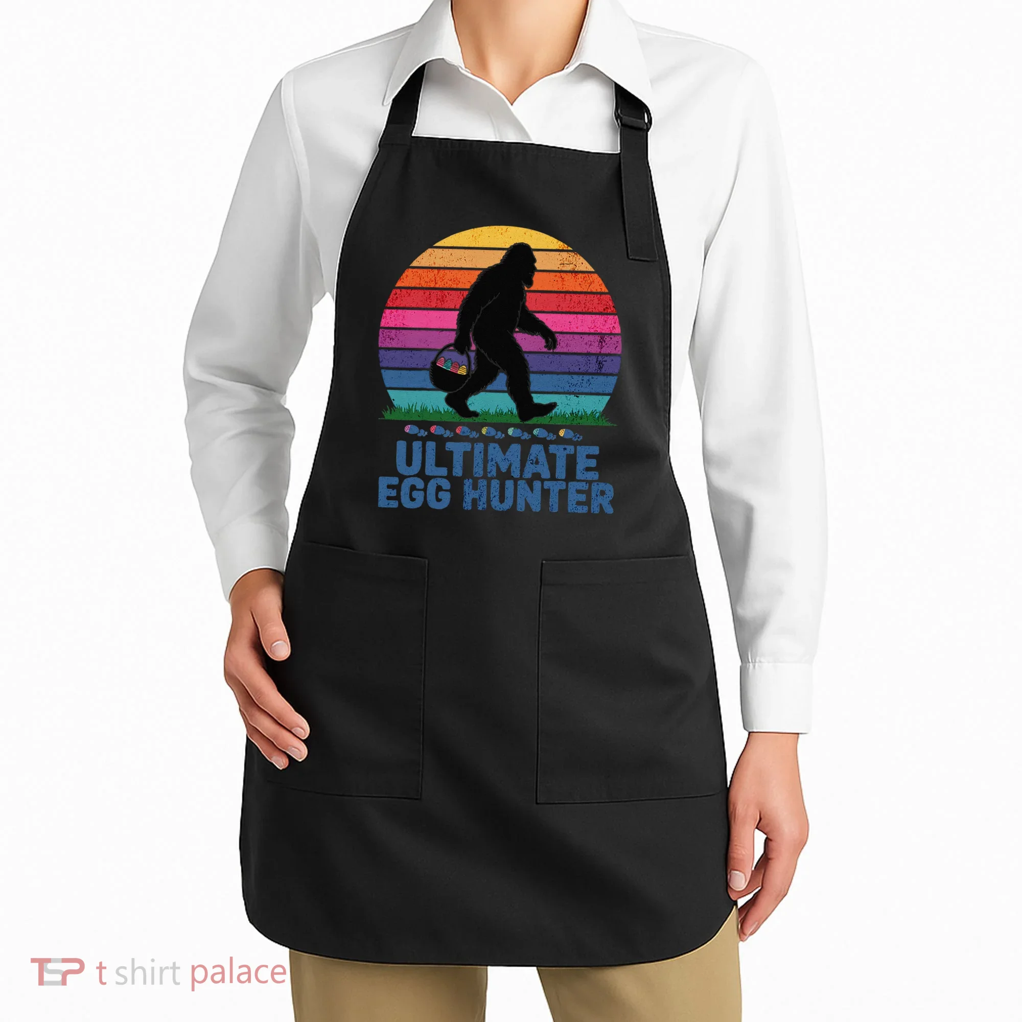 Ultimate Egg Hunter  Retro Bigfoot Easter Apron