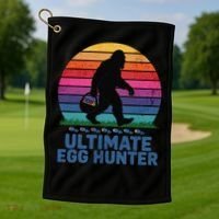 Ultimate Egg Hunter  Retro Bigfoot Easter Golf Towel thumb 1