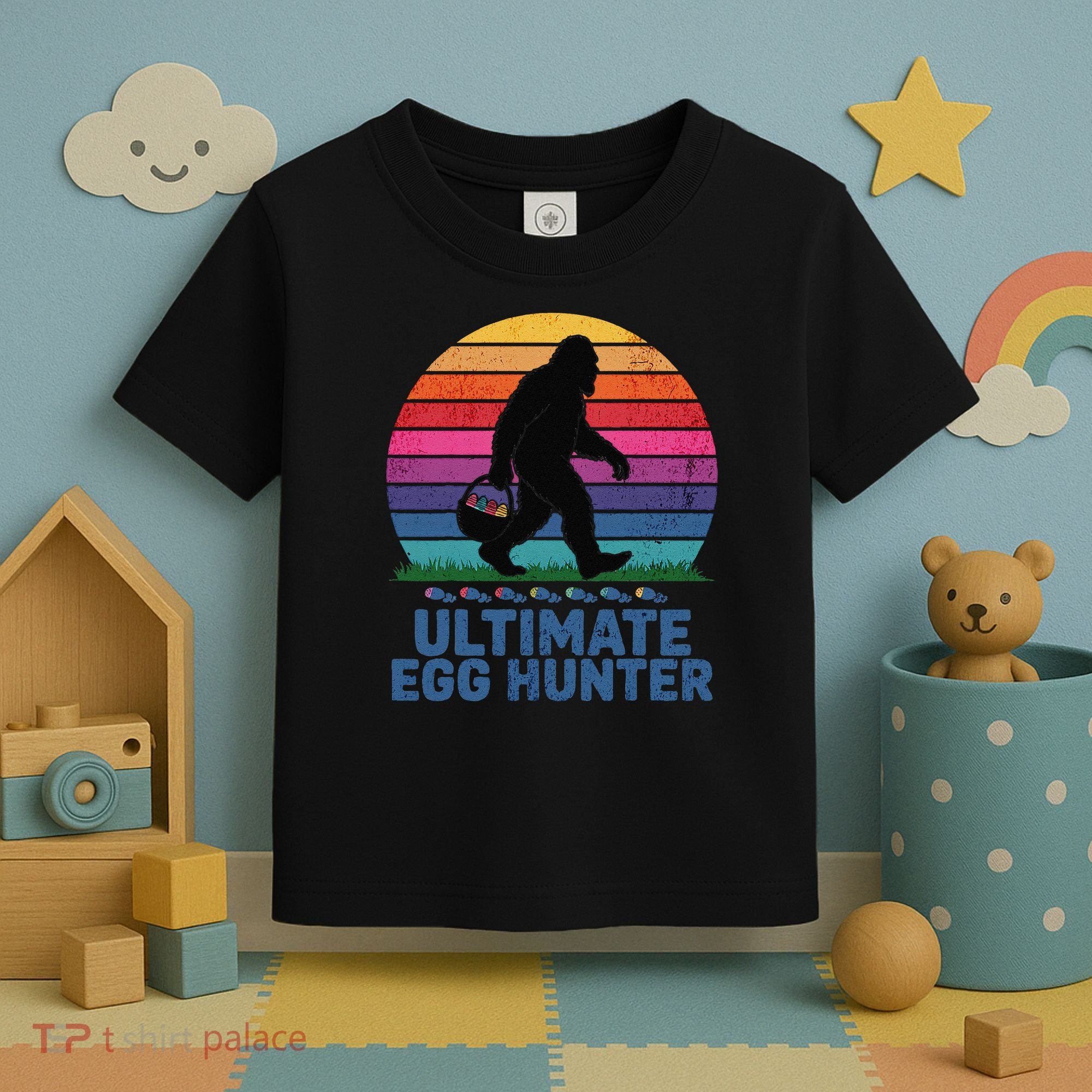 Ultimate Egg Hunter  Retro Bigfoot Easter Toddler T-Shirt