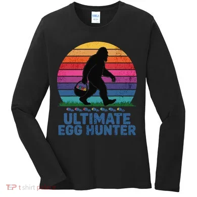 Ultimate Egg Hunter  Retro Bigfoot Easter Women's Long Sleeve Shirt