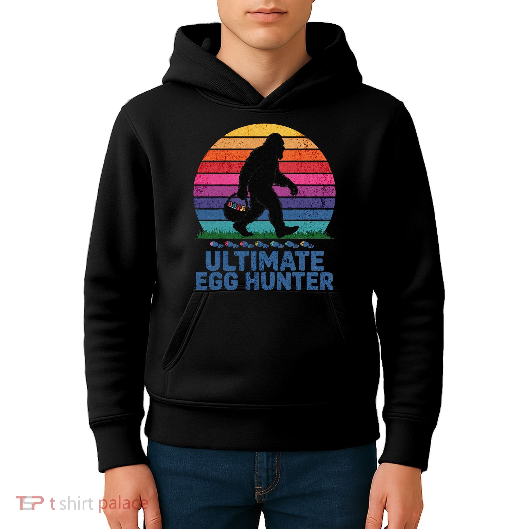 Ultimate Egg Hunter  Retro Bigfoot Easter Kids Hoodie