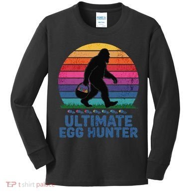 Ultimate Egg Hunter  Retro Bigfoot Easter Kids Long Sleeve Shirt