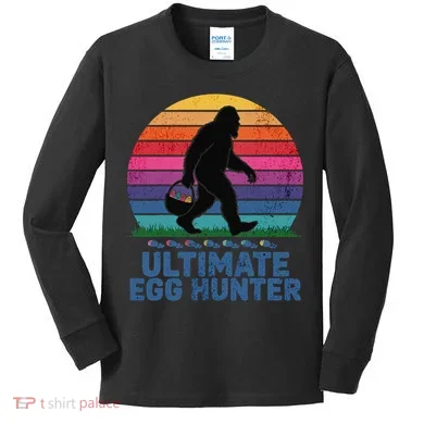 Ultimate Egg Hunter Retro Bigfoot Easter Kids Long Sleeve Shirt