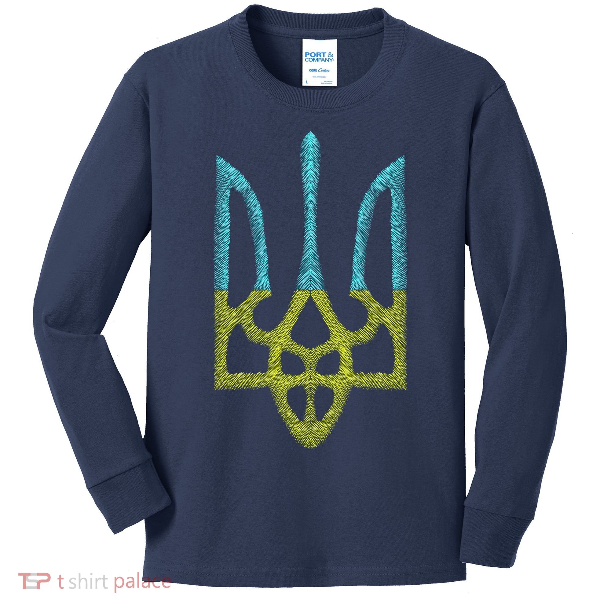 Ukraine Emblem Sketch Kids Long Sleeve Shirt