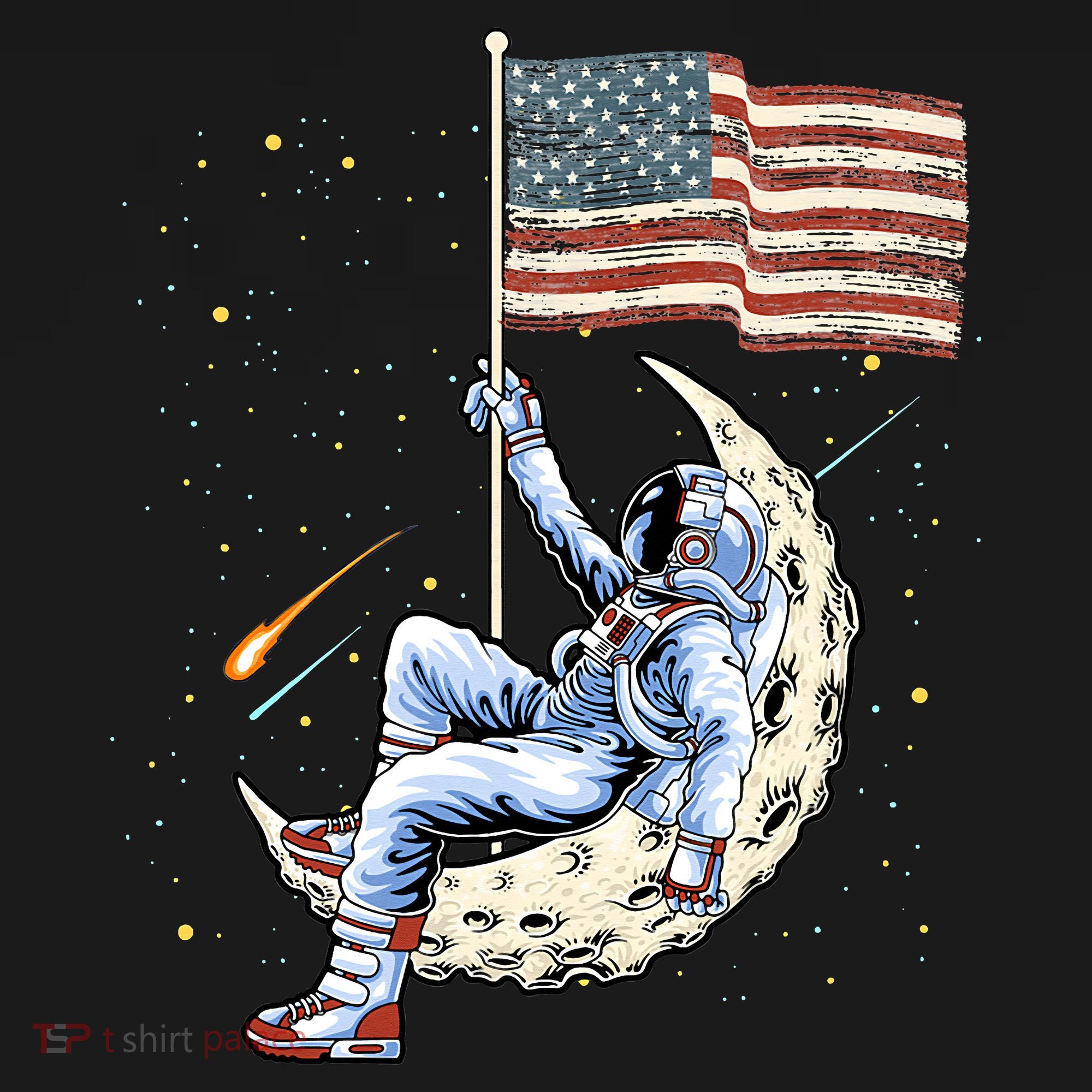 US Flag Astronaut Space Independence Day 4th of July Women's Tank Top