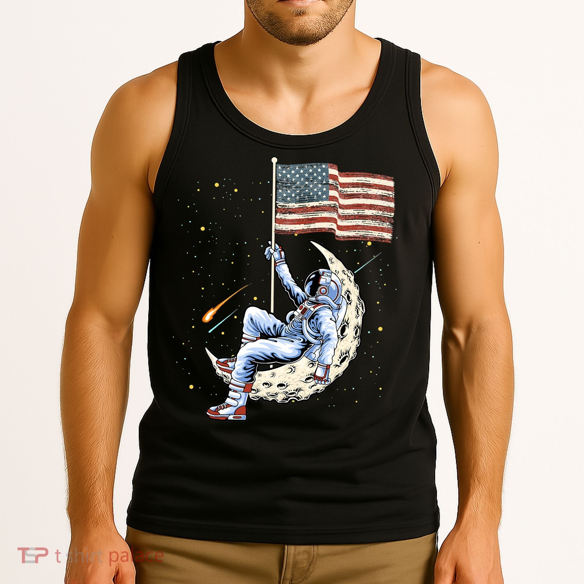 US Flag Astronaut Space Independence Day 4th of July Tank Top