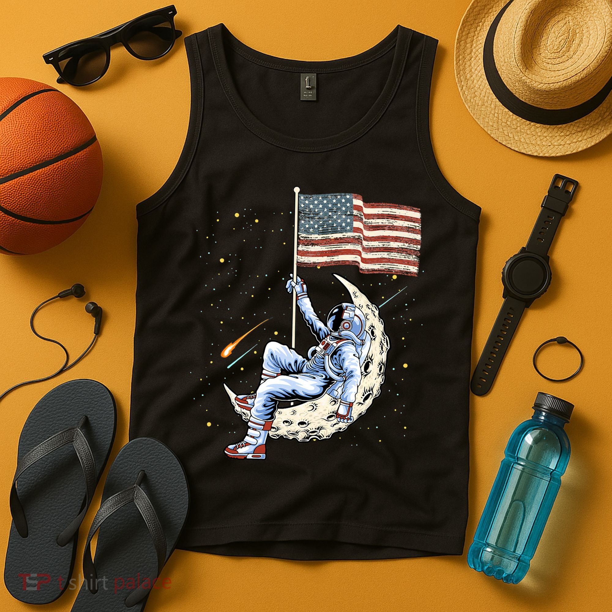 US Flag Astronaut Space Independence Day 4th of July Tank Top