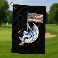 US Flag Astronaut Space Independence Day 4th of July Golf Towel thumb 1