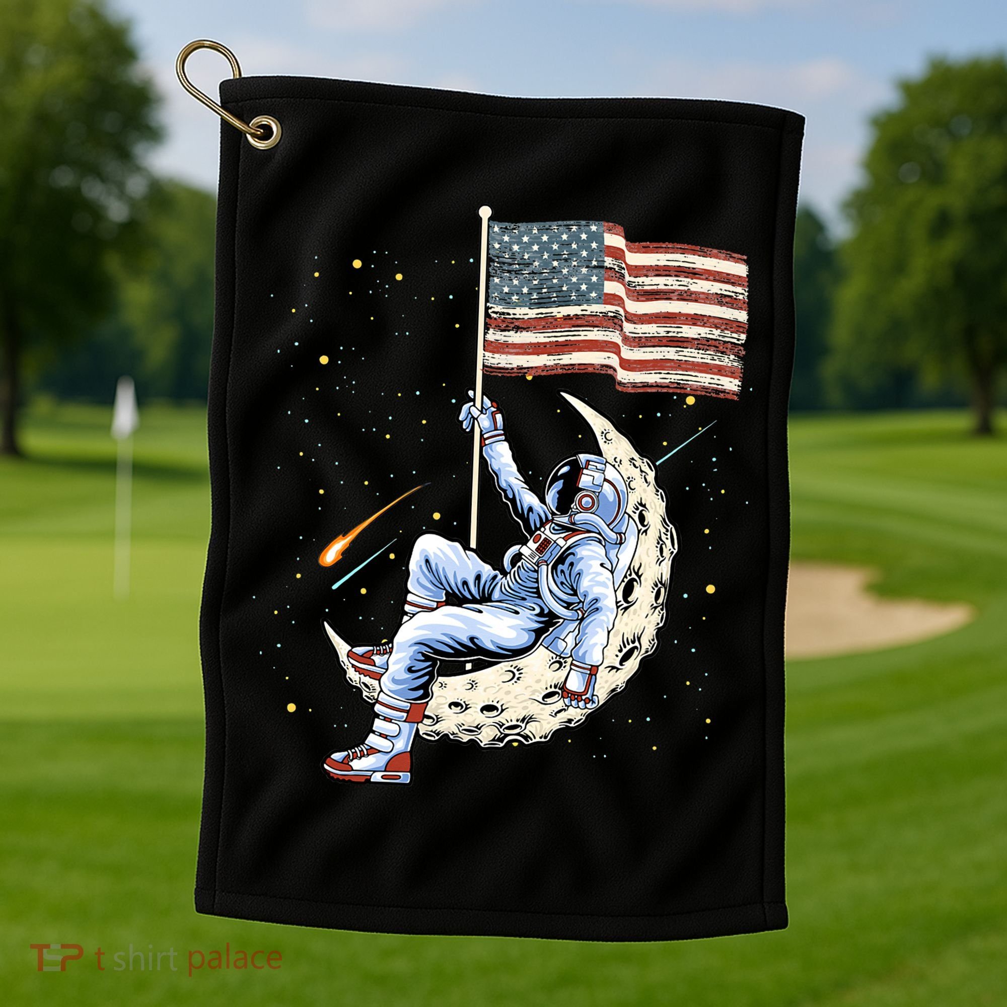 US Flag Astronaut Space Independence Day 4th of July Golf Towel