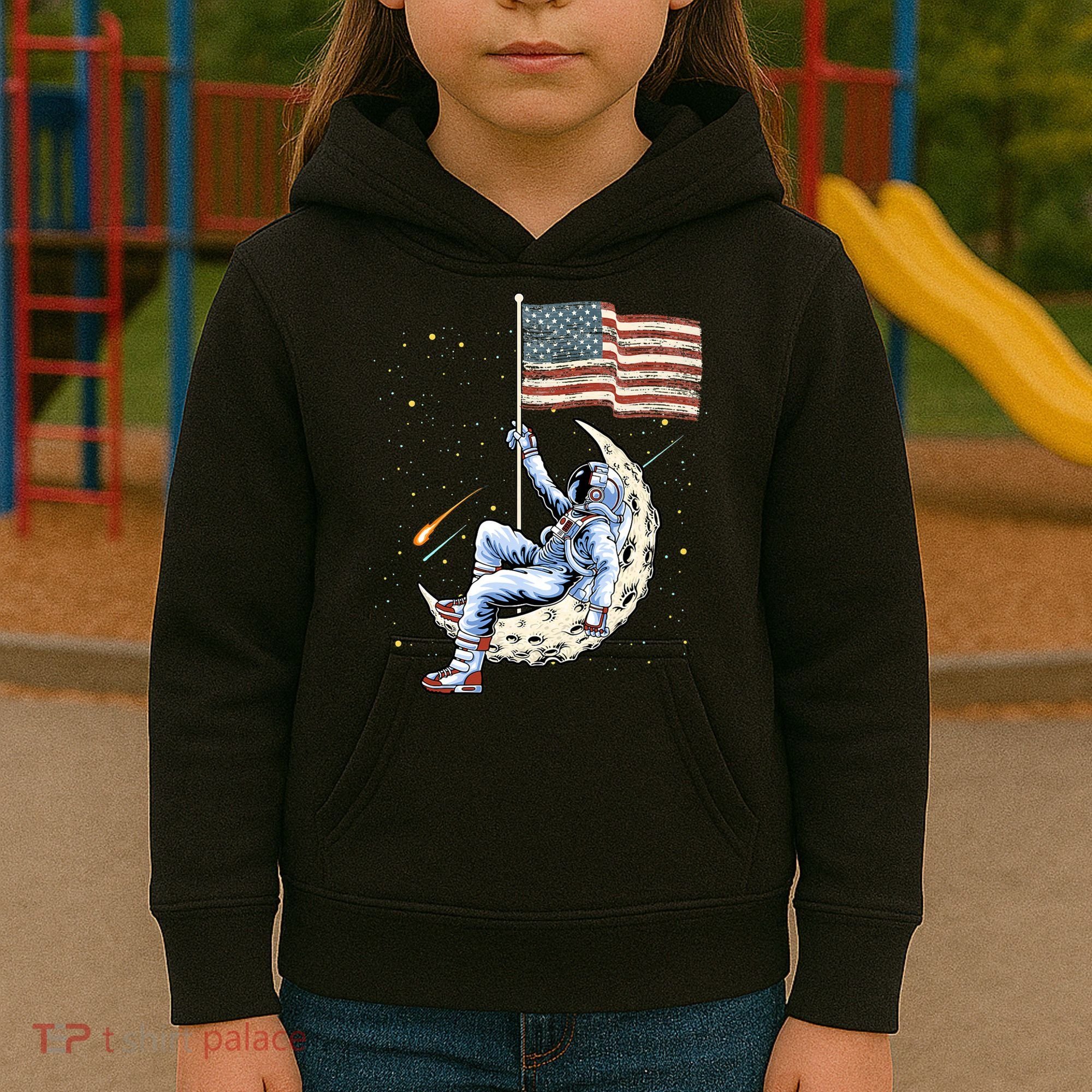 US Flag Astronaut Space Independence Day 4th of July Kids Hoodie