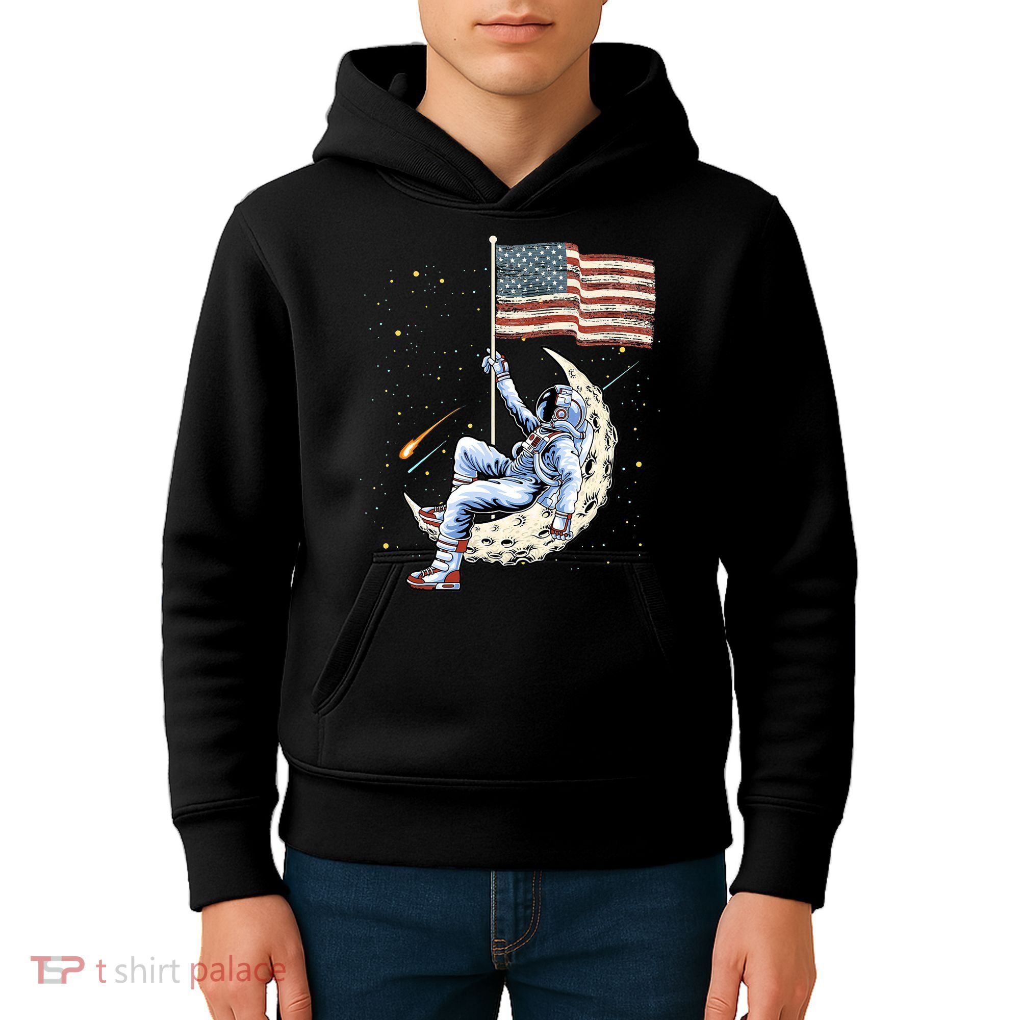 US Flag Astronaut Space Independence Day 4th of July Kids Hoodie