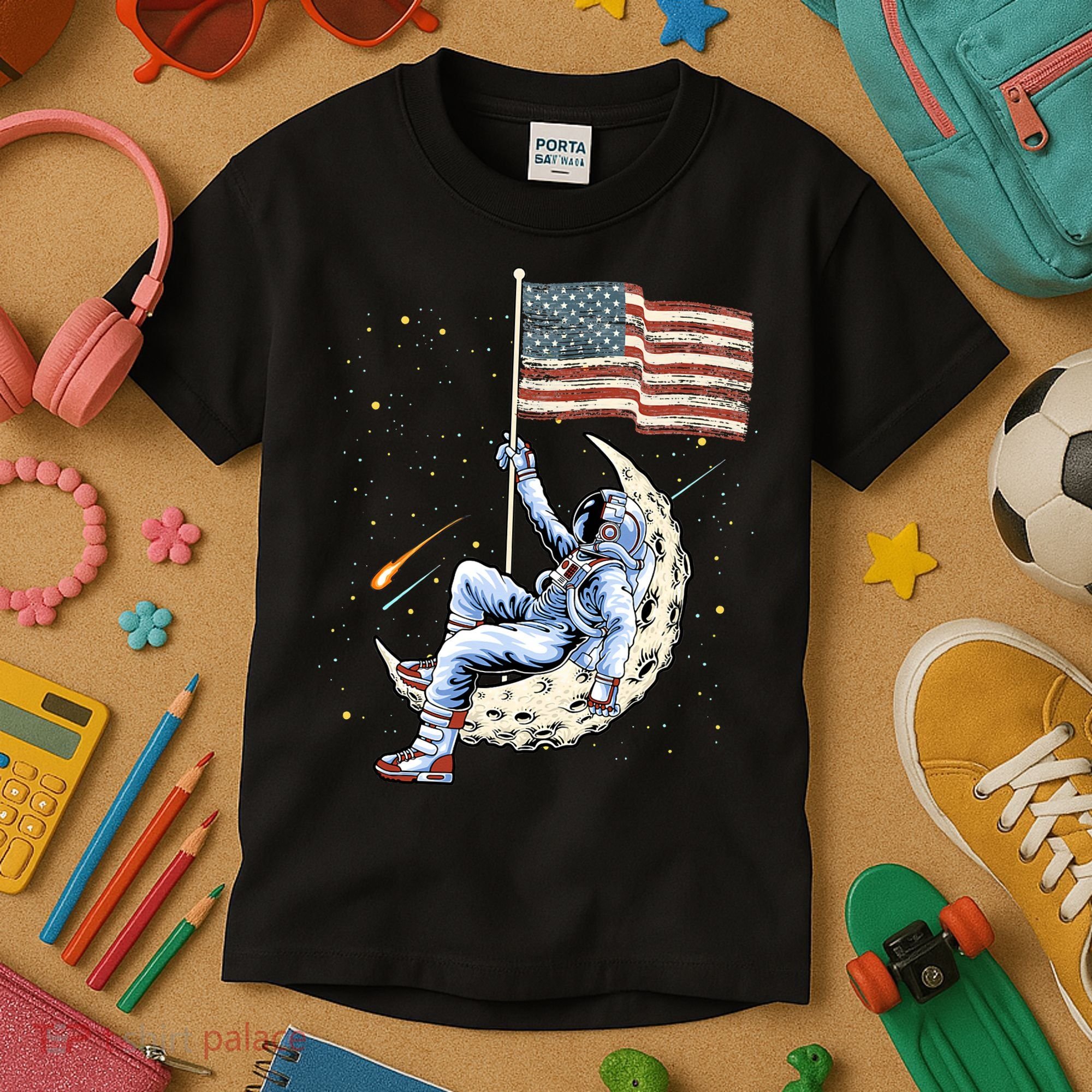 US Flag Astronaut Space Independence Day 4th of July Kids T-Shirt