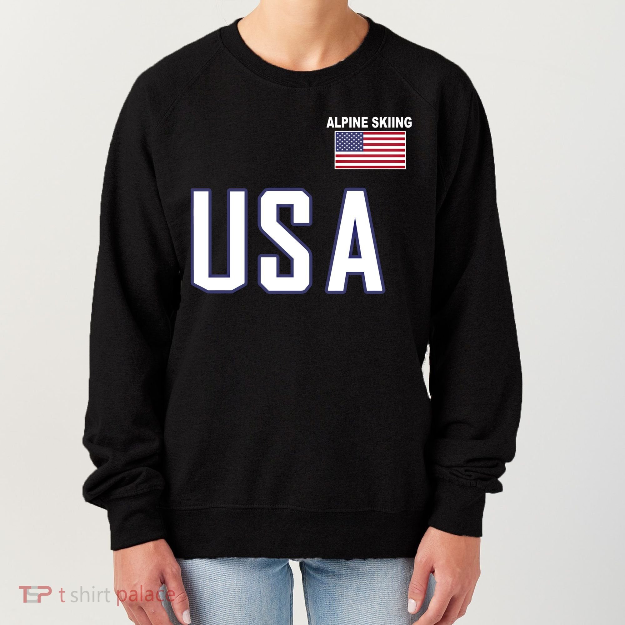 Usa Flag Alpine Skiing Gift Pocket Nordic Ski Jersey Women's Sweatshirt
