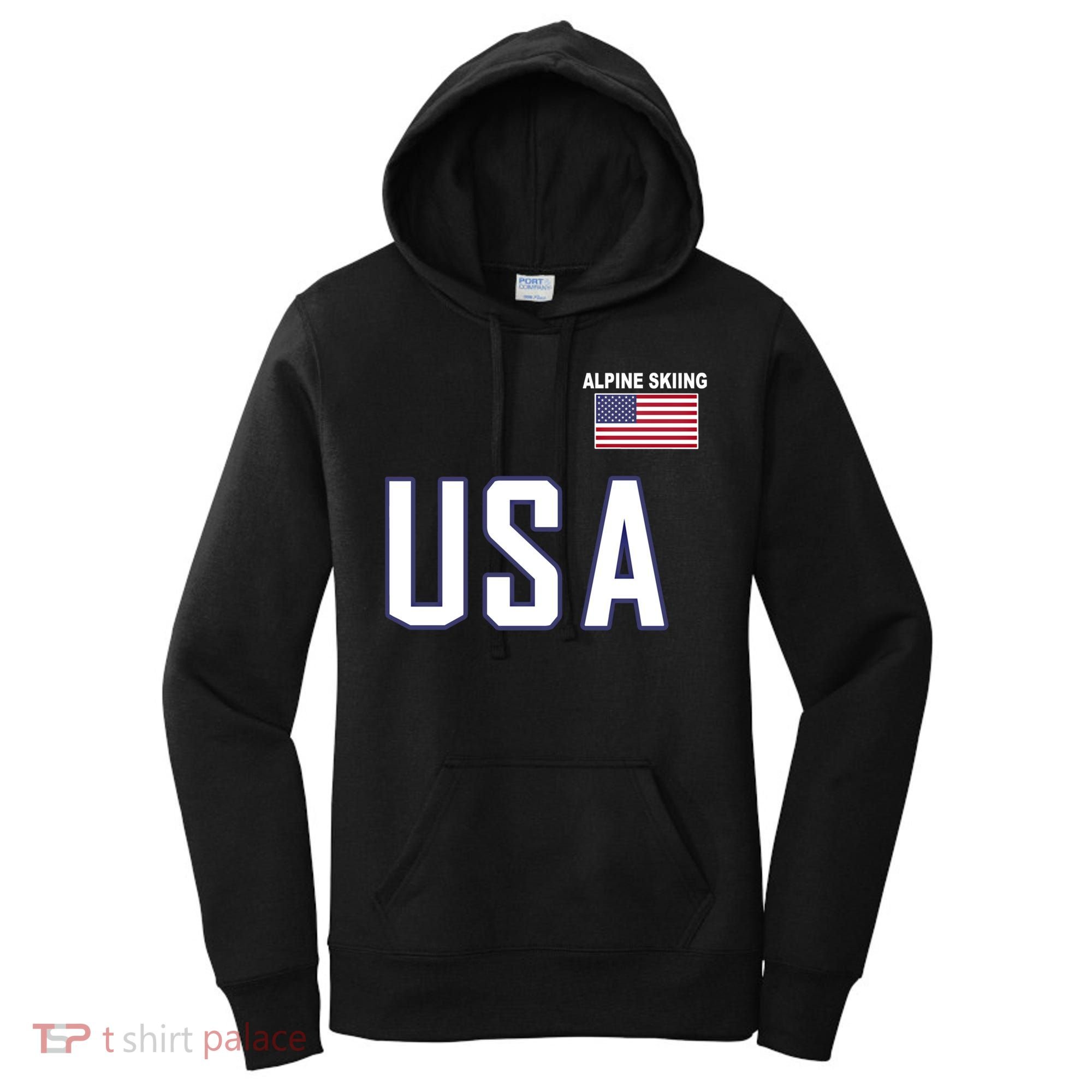 Usa Flag Alpine Skiing Gift Pocket Nordic Ski Jersey Women's Hoodie