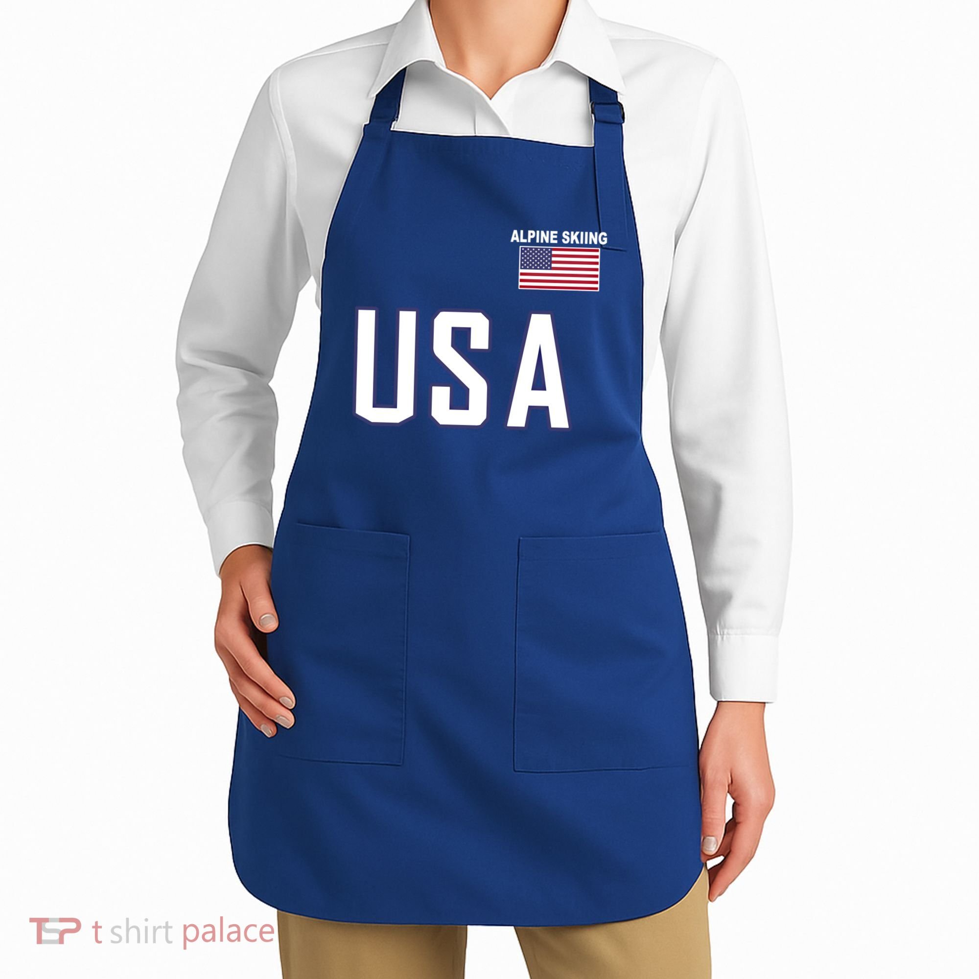 Usa Flag Alpine Skiing Gift Pocket Nordic Ski Jersey Apron