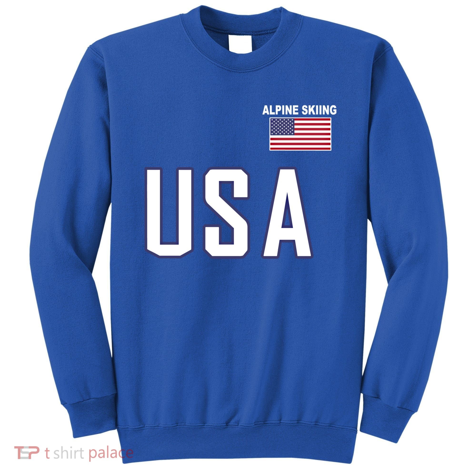 Usa Flag Alpine Skiing Gift Pocket Nordic Ski Jersey Sweatshirt