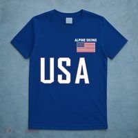 Usa Flag Alpine Skiing Gift Pocket Nordic Ski Jersey T-Shirt thumb 5