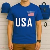 Usa Flag Alpine Skiing Gift Pocket Nordic Ski Jersey T-Shirt thumb 6