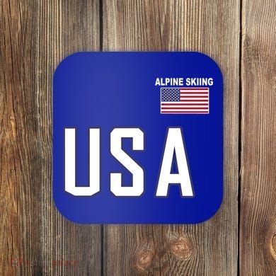 Usa Flag Alpine Skiing Gift Pocket Nordic Ski Jersey Coaster