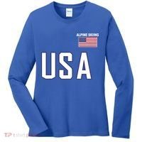 Usa Flag Alpine Skiing Gift Pocket Nordic Ski Jersey Women's Long Sleeve Shirt thumb 0