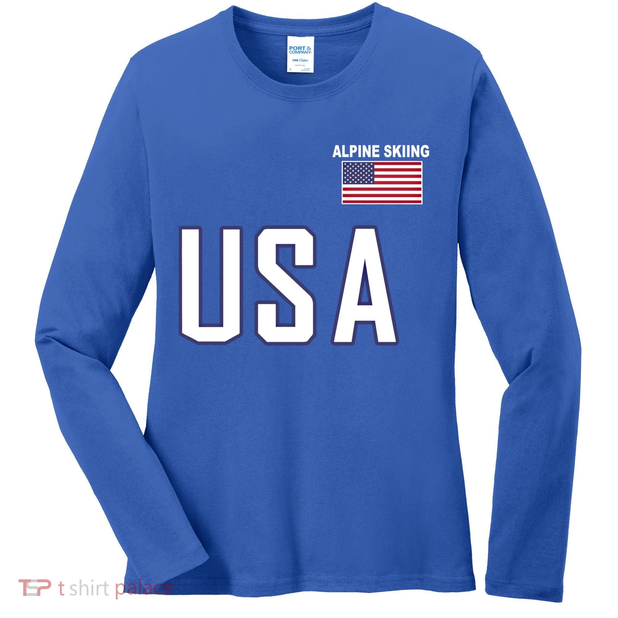 Usa Flag Alpine Skiing Gift Pocket Nordic Ski Jersey Women's Long Sleeve Shirt