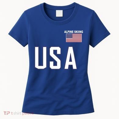 Usa Flag Alpine Skiing Gift Pocket Nordic Ski Jersey Women's T-Shirt