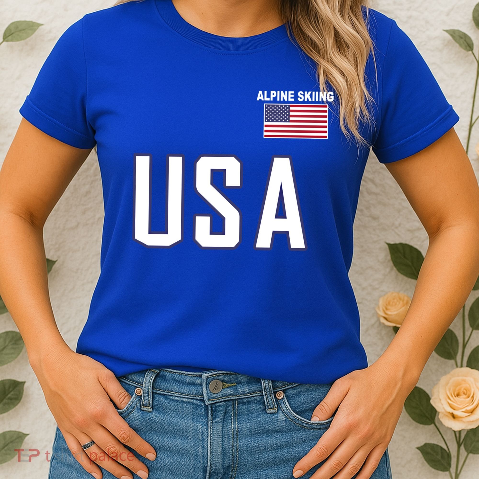 Usa Flag Alpine Skiing Gift Pocket Nordic Ski Jersey Women's T-Shirt