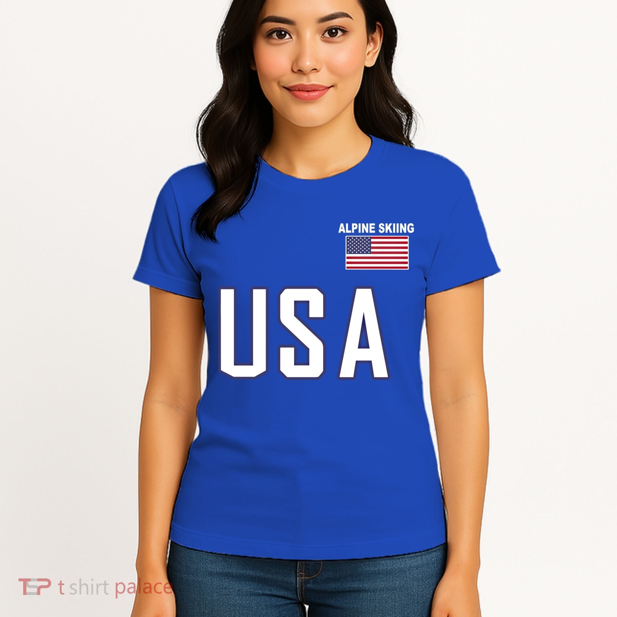 Usa Flag Alpine Skiing Gift Pocket Nordic Ski Jersey Women's T-Shirt