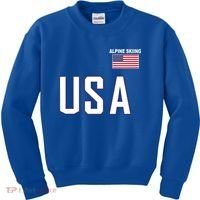 Usa Flag Alpine Skiing Gift Pocket Nordic Ski Jersey Kids Sweatshirt thumb 0