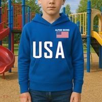 Usa Flag Alpine Skiing Gift Pocket Nordic Ski Jersey Kids Hoodie thumb 2