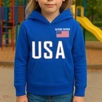Usa Flag Alpine Skiing Gift Pocket Nordic Ski Jersey Kids Hoodie thumb 3