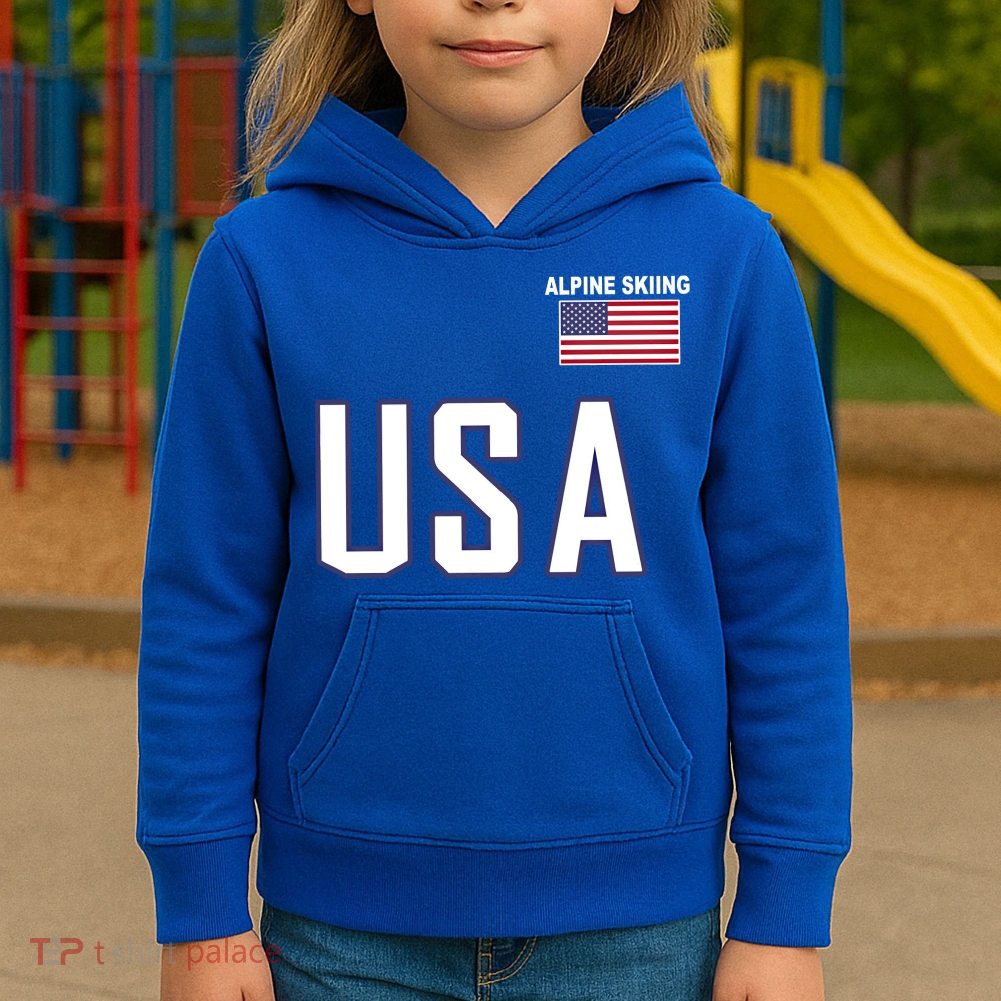 Usa Flag Alpine Skiing Gift Pocket Nordic Ski Jersey Kids Hoodie