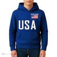 Usa Flag Alpine Skiing Gift Pocket Nordic Ski Jersey Kids Hoodie thumb 4