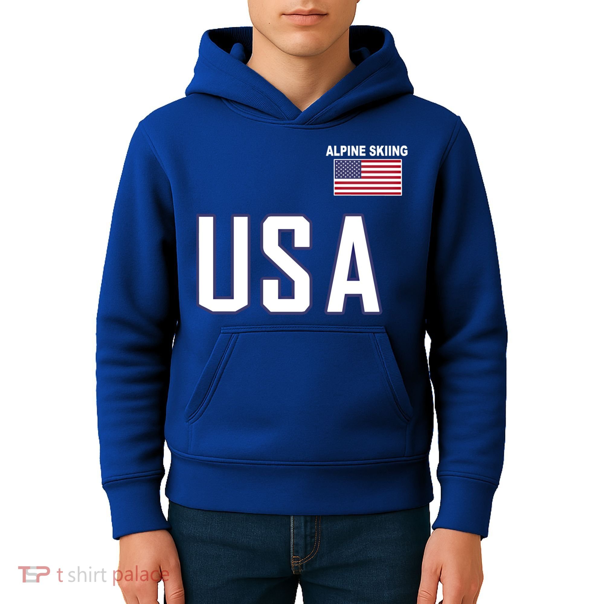Usa Flag Alpine Skiing Gift Pocket Nordic Ski Jersey Kids Hoodie