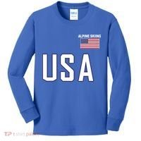 Usa Flag Alpine Skiing Gift Pocket Nordic Ski Jersey Kids Long Sleeve Shirt thumb 0