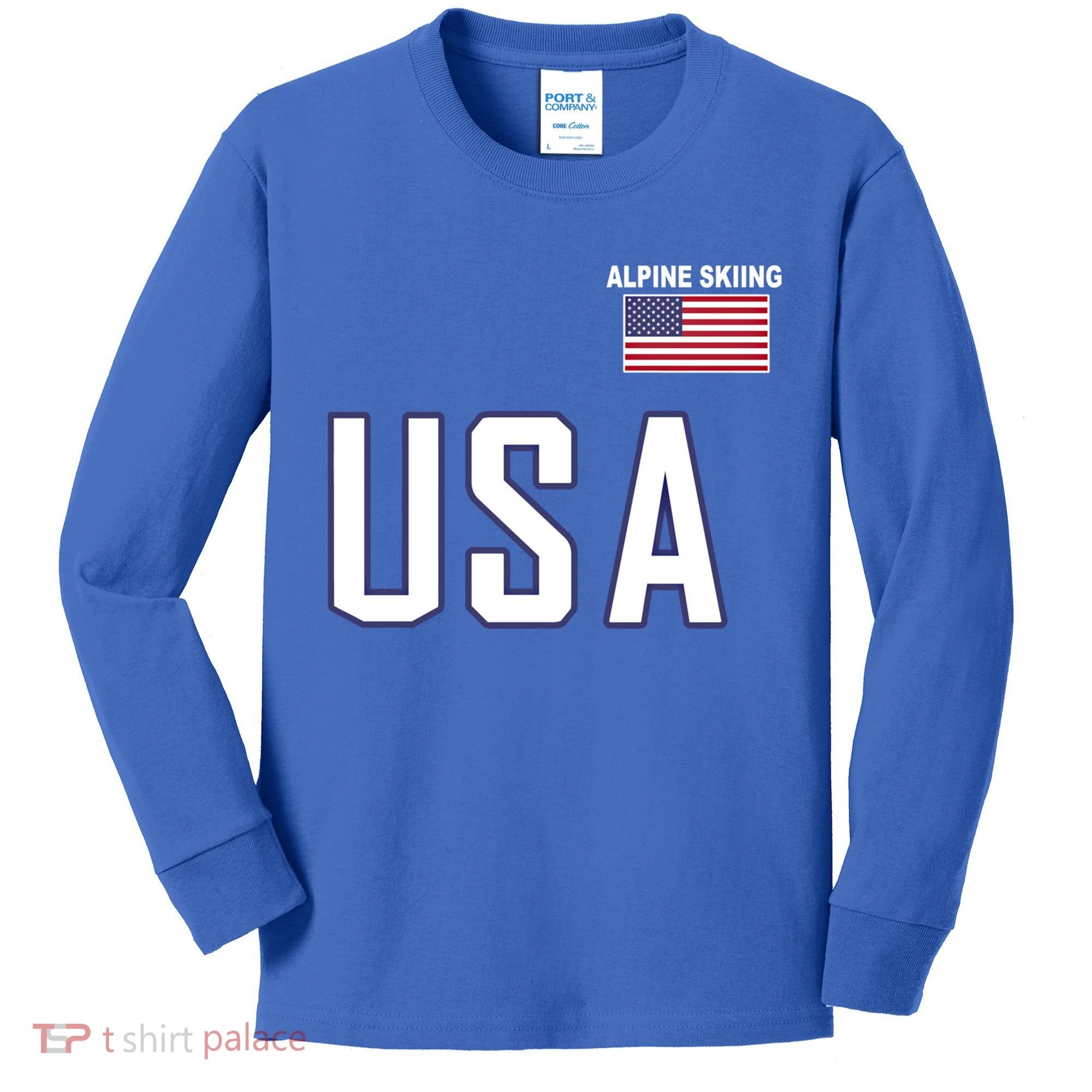 Usa Flag Alpine Skiing Gift Pocket Nordic Ski Jersey Kids Long Sleeve Shirt