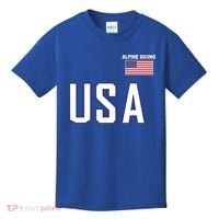 Usa Flag Alpine Skiing Gift Pocket Nordic Ski Jersey Kids T-Shirt thumb 0