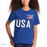 Usa Flag Alpine Skiing Gift Pocket Nordic Ski Jersey Kids T-Shirt thumb 2