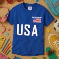 Usa Flag Alpine Skiing Gift Pocket Nordic Ski Jersey Kids T-Shirt thumb 3