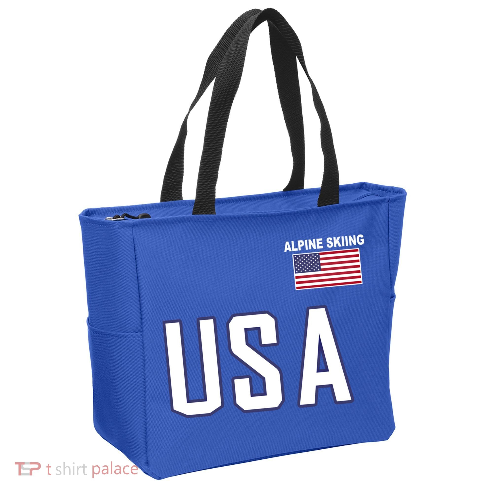 Usa Flag Alpine Skiing Gift Pocket Nordic Ski Jersey Tote Bag