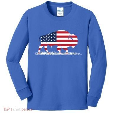 Usa Flag American Buffalo Cool Gift Kids Long Sleeve Shirt