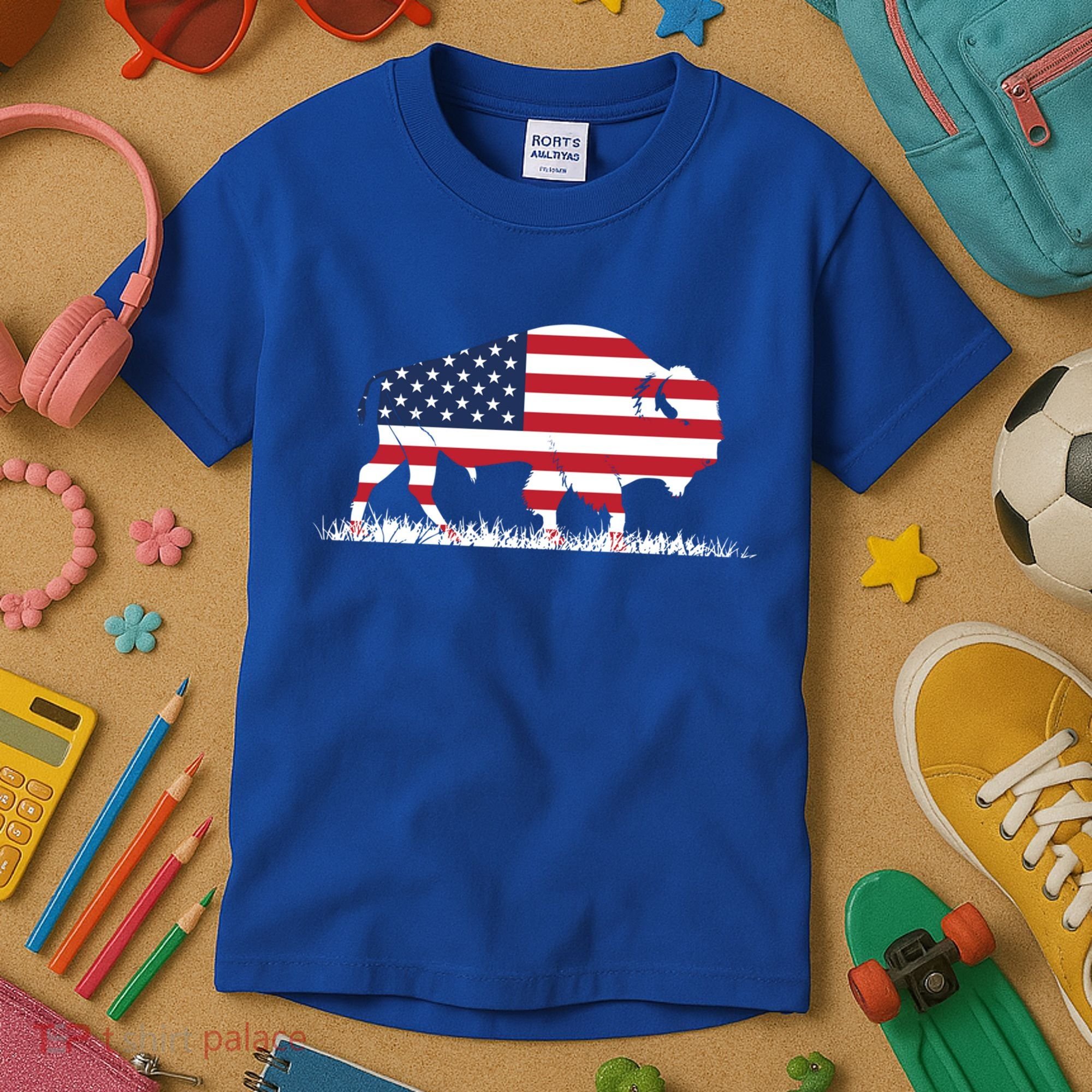 Usa Flag American Buffalo Cool Gift Kids T-Shirt