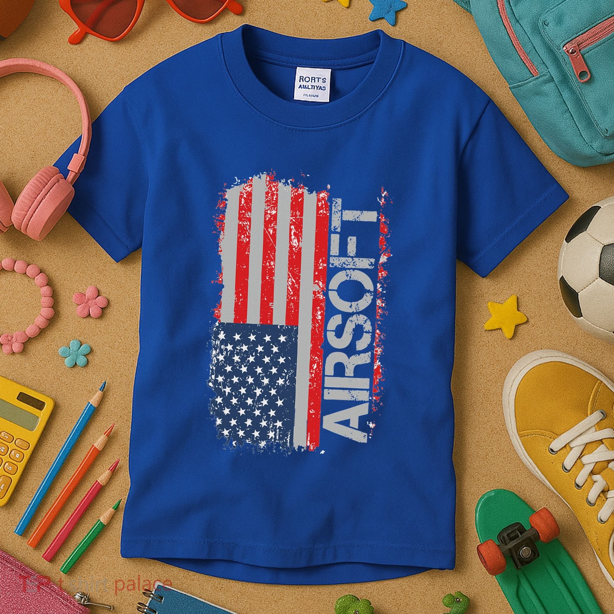 Usa Flag Airsoft Shooting Sports Gun Kids T-Shirt