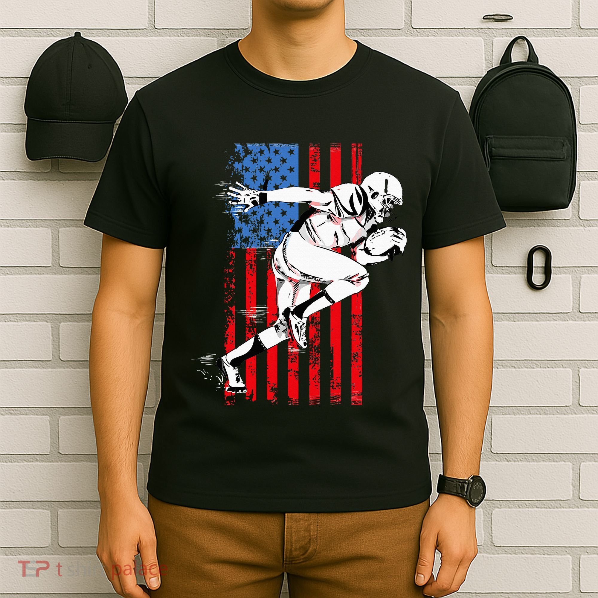 Us Flag American Football Player T-Shirt