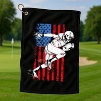 Us Flag American Football Player Golf Towel thumb 1