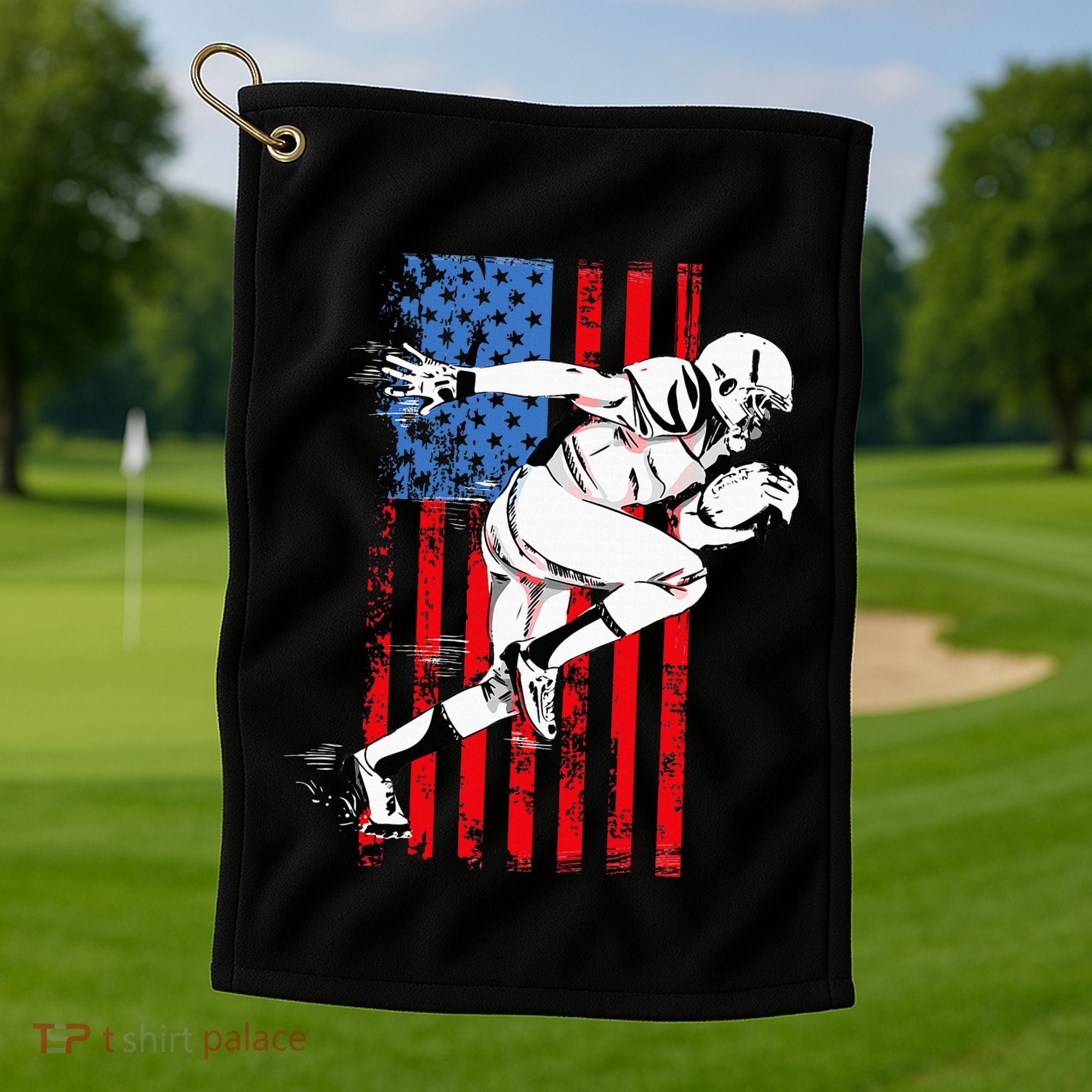 Us Flag American Football Player Golf Towel