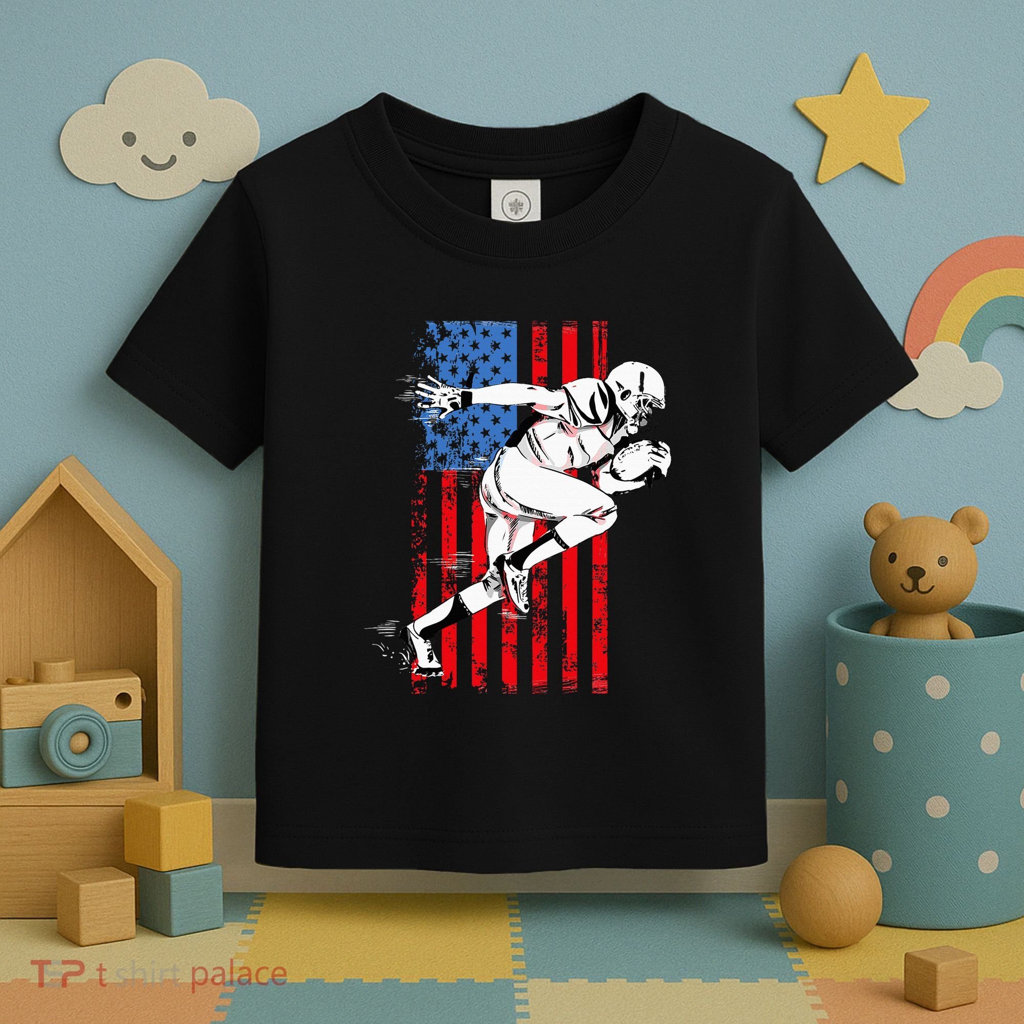 Us Flag American Football Player Toddler T-Shirt