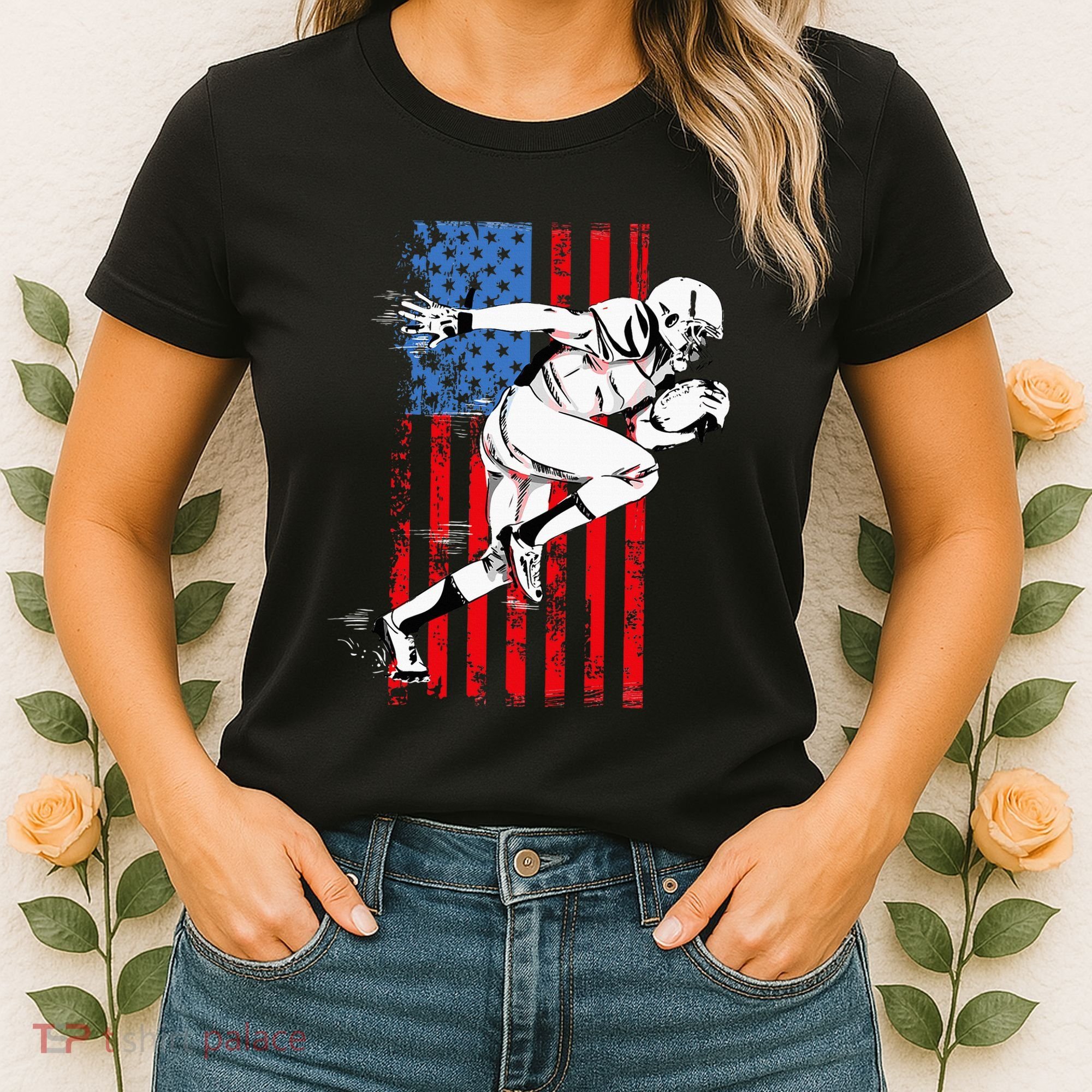 Us Flag American Football Player Women's T-Shirt