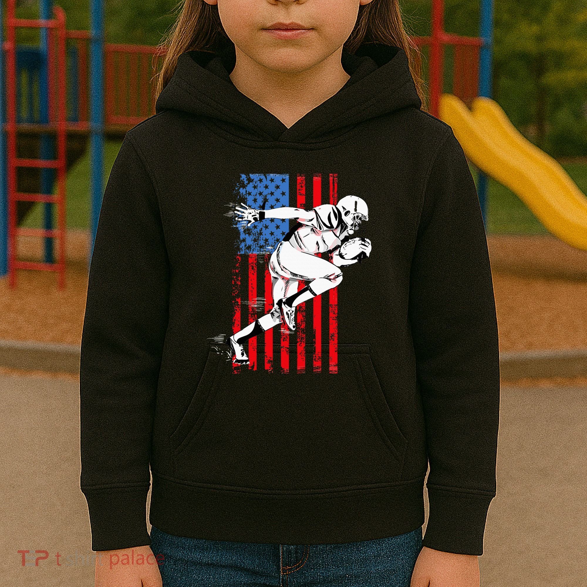 Us Flag American Football Player Kids Hoodie